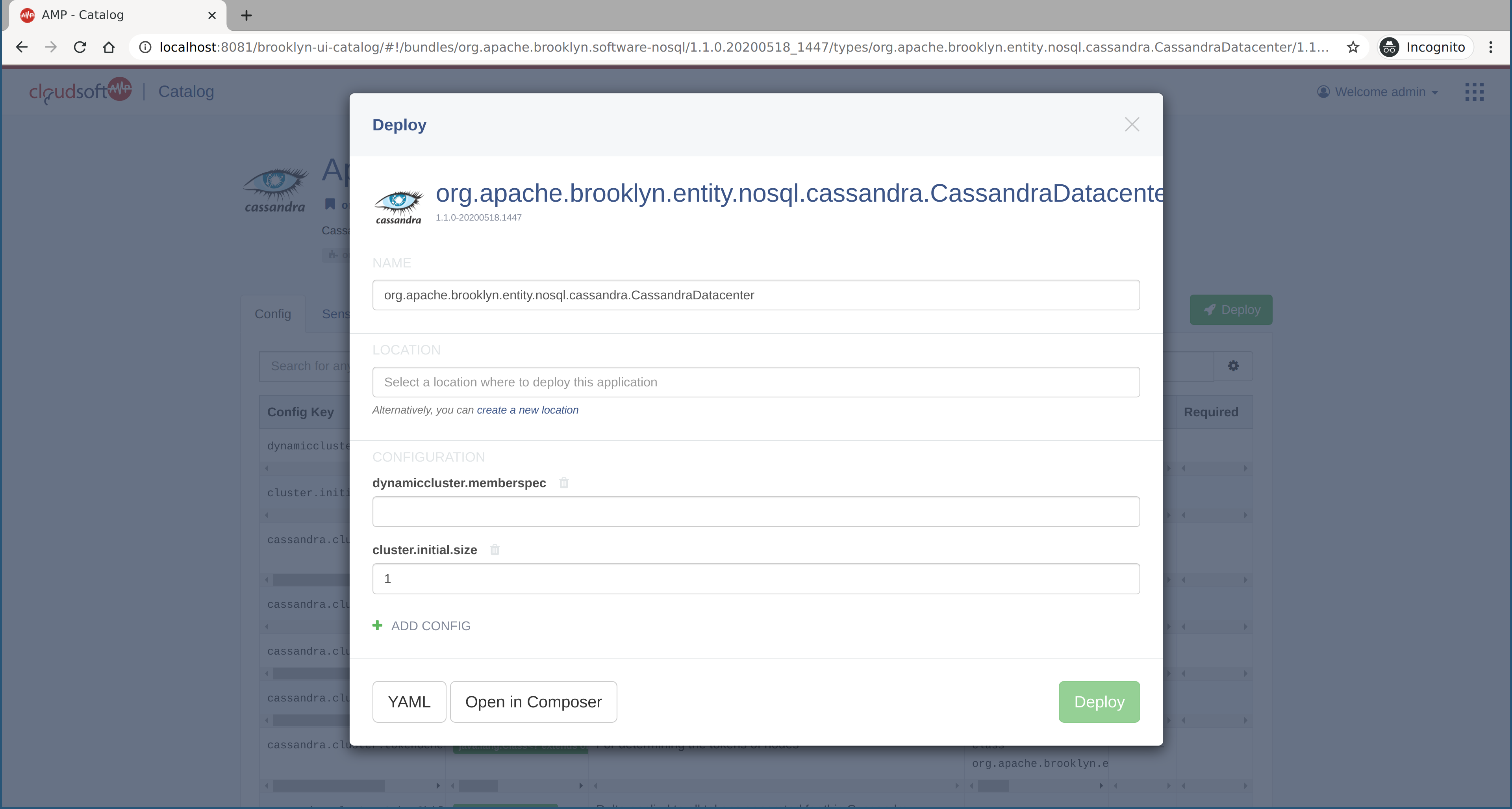 Deploy Apache Cassandra Datacenter Cluster entity